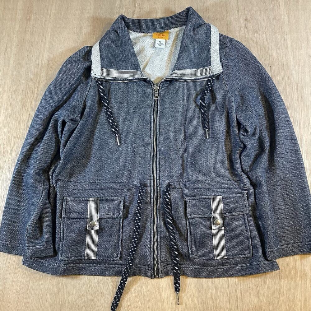 Ruby Rd Petite Utility Jacket Zip Front Snap Pockets Drawstring Waist Size PL